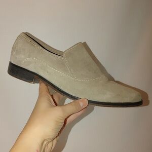 Free People Brady Slip On Loafer Pointed Suede Taupe Tan 38.5 Distressed Leather